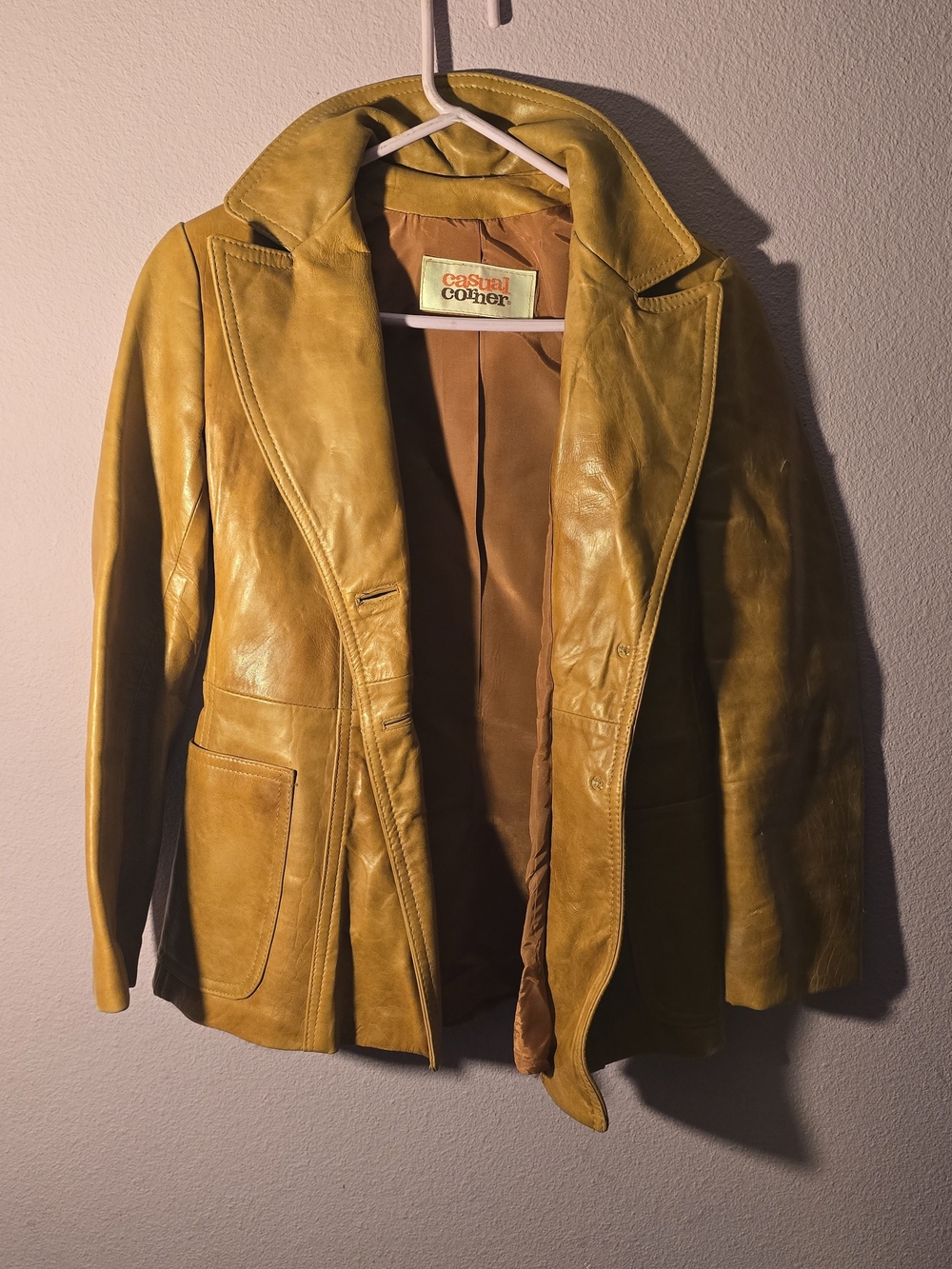 Casual Corner Women's Mustard Leather Blazer Jacket